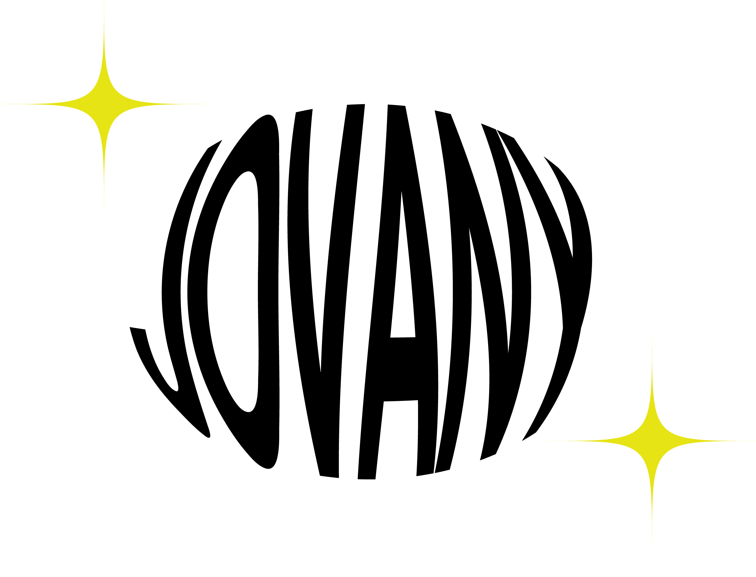 white vector logo that says jovany in the shape of a globe. 